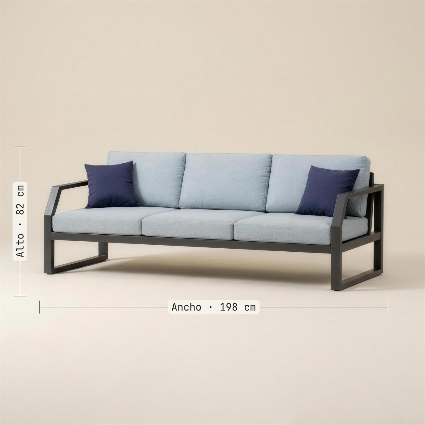 Medidas del sofa Bellagio de 3 plazas: 198 cm de ancho y 82 de alto. Se vende solo el sofa