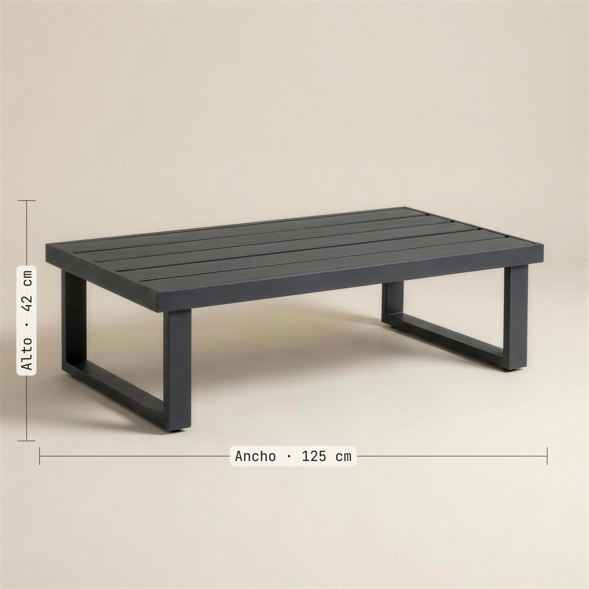 Medidas de la mesa de centro Bolonia: 125 cm de ancho y 42 de alto. Se vende solo la mesa