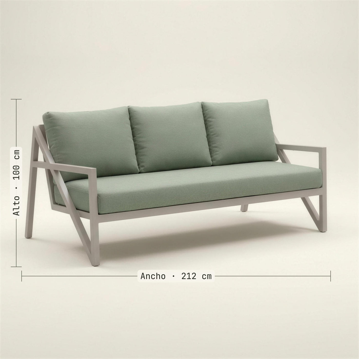 Medidas del sofa Albania de 3 plazas: 212 cm de ancho y 100 de alto. Se vende solo el sofa; la mesa de centro no se incluye