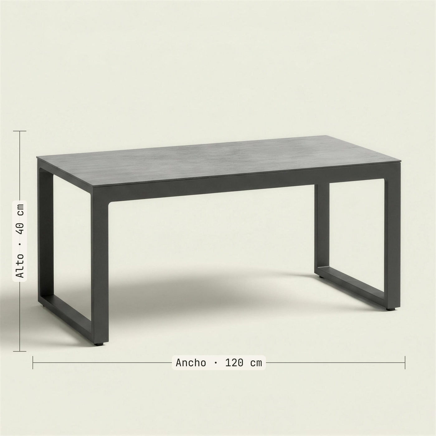 Medidas de la mesa de centro HPL: 120 cm de ancho y 40 de alto. Se vende solo la mesa