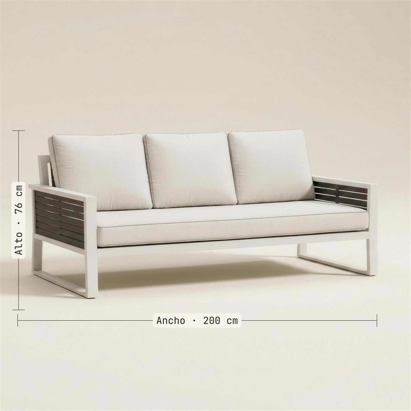 Medidas del sofa Diva bicolor de 3 plazas: 200 cm de ancho y 76 de alto. Se vende solo el sofa