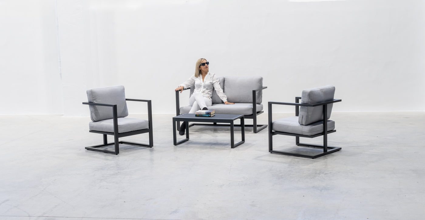 Set jardín 2 plazas · contemporáneo | sofá 2 plazas + 2 sillones + mesa 3