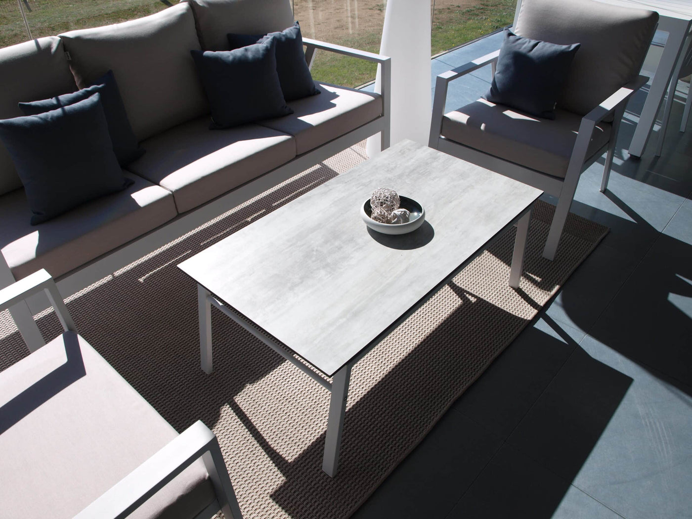 Mesa de centro exterior · aluminio HPL 110×60 cm