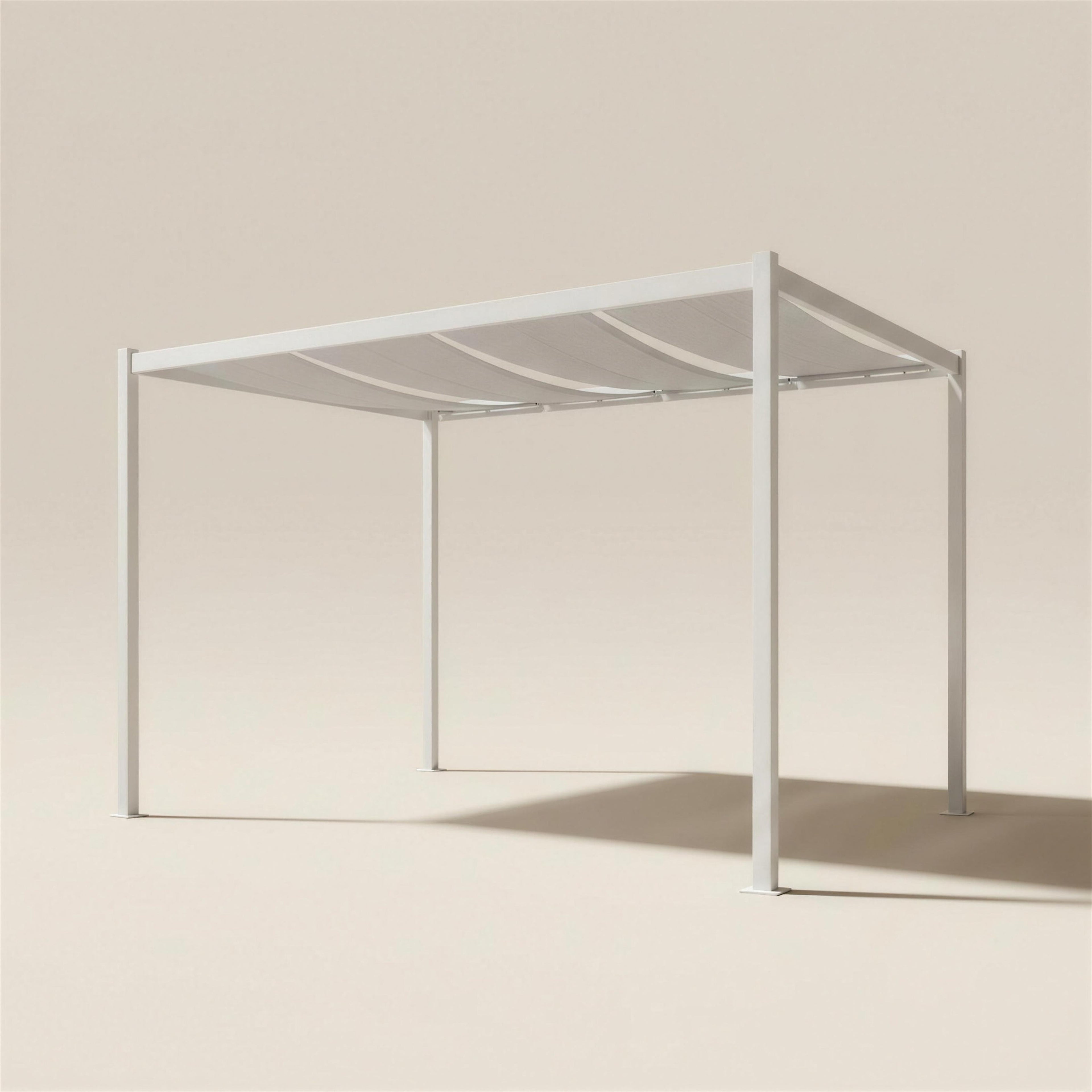 Pérgola de jardín de aluminio blanco con toldo corredero de lona, 300x300x250 cm