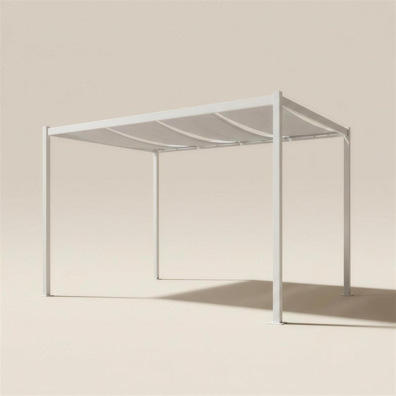 Pérgola de jardín de aluminio blanco con toldo corredero de lona, 300x300x250 cm
