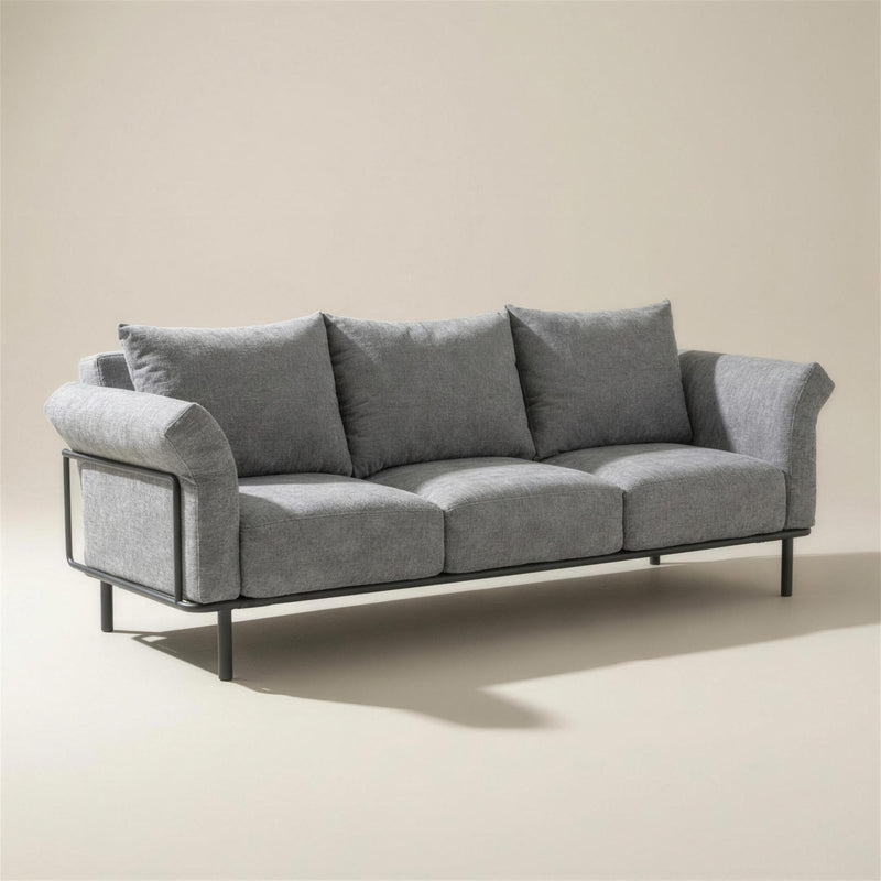 Sofá de terraza de 3 plazas de aluminio antracita con tapizado gris, 220x90 cm