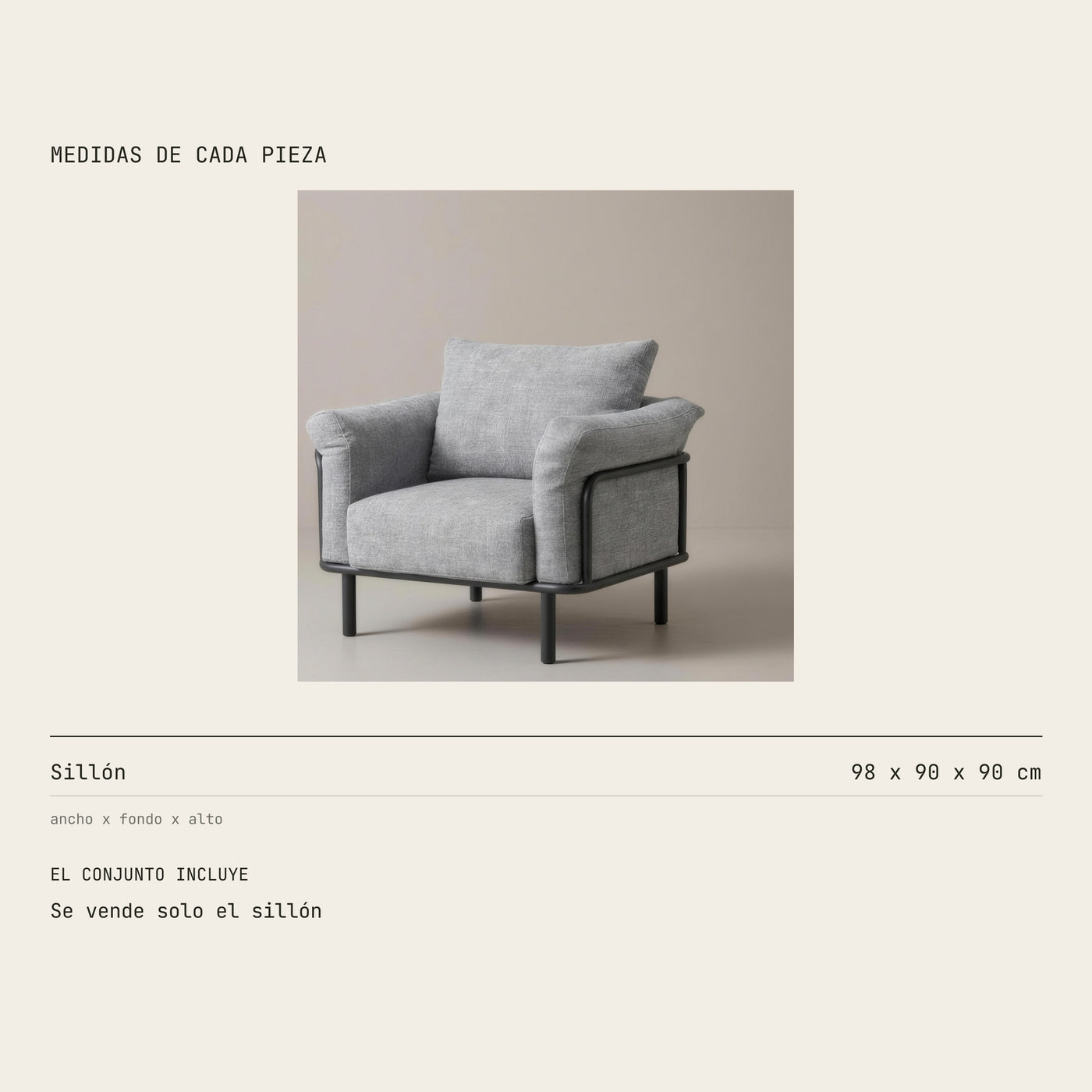 Medidas del sillon Brandon: 98 cm de ancho por 90 de fondo y 90 de alto. Se vende solo el sillon