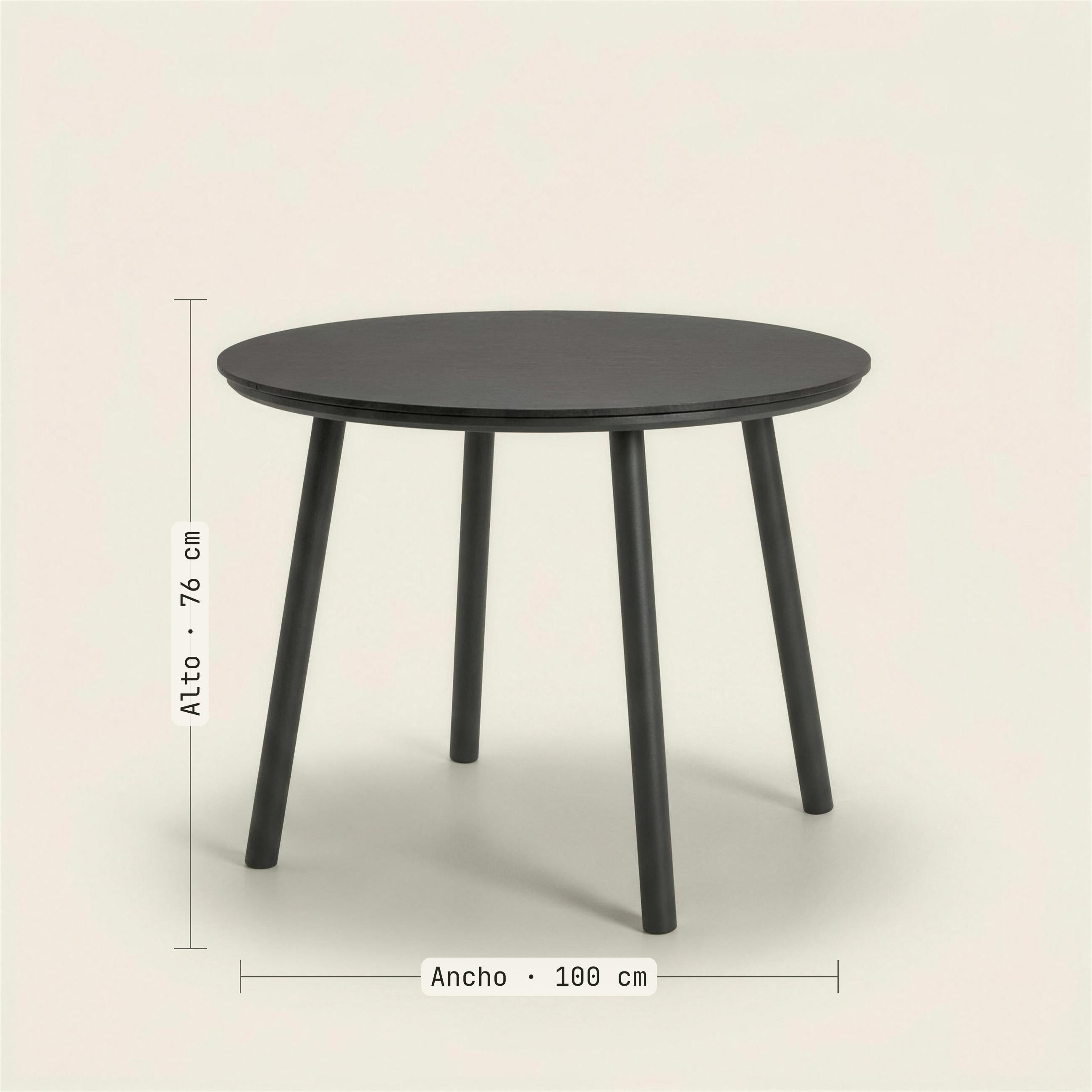 Medidas de la mesa Mundra: 100 cm de diametro y 76 de alto. Se vende solo la mesa