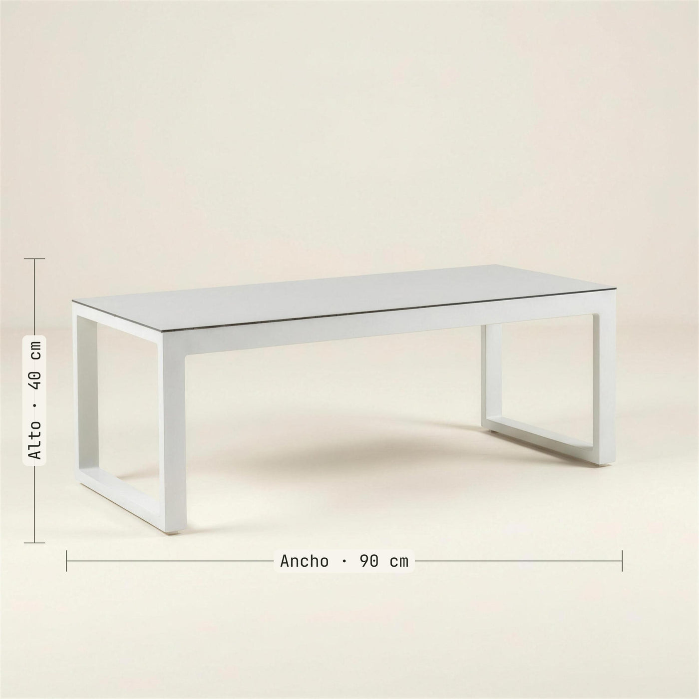 Medidas de la mesa de centro HPL: 90 cm de ancho y 40 de alto. Se vende solo la mesa