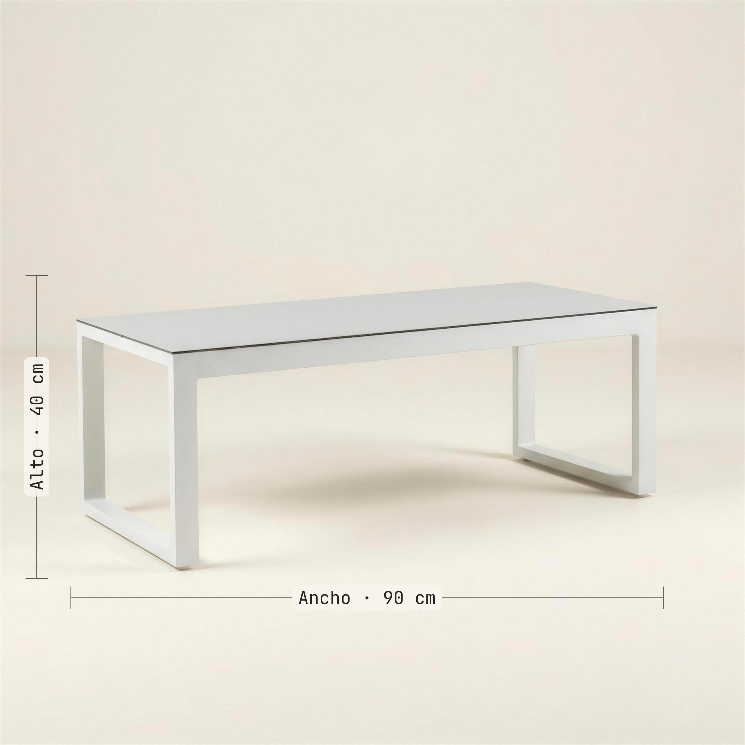 Medidas de la mesa de centro HPL: 90 cm de ancho y 40 de alto. Se vende solo la mesa