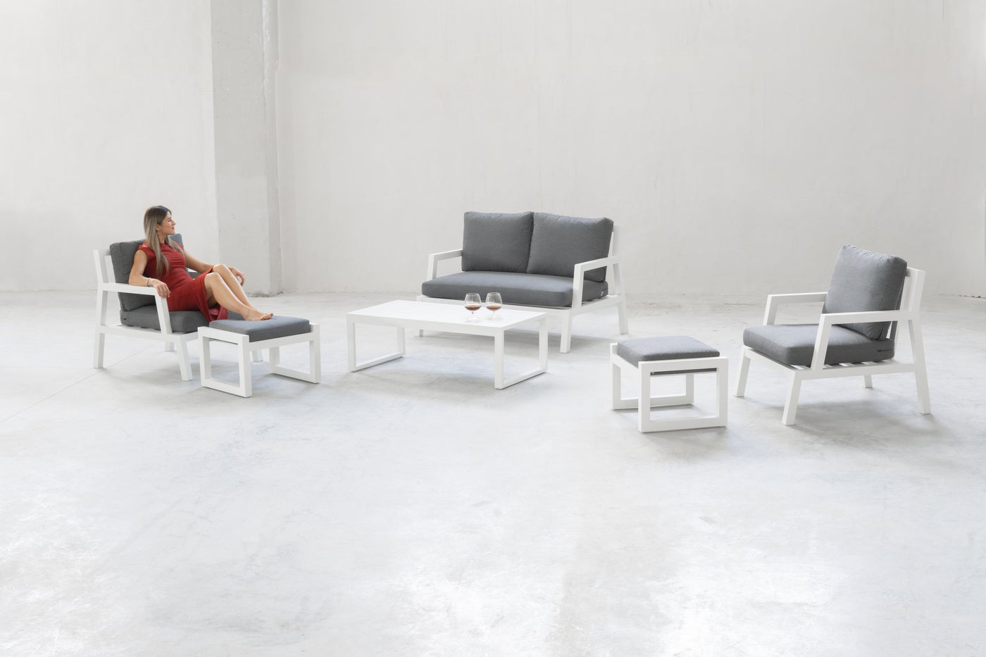 Set jardín 2 plazas · contemporáneo | sofá 2 plazas + 2 sillones + mesa