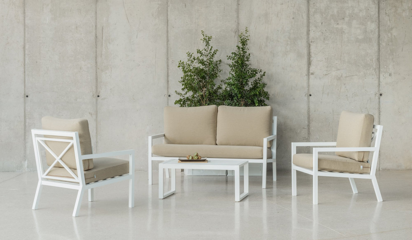 Set jardín 2 plazas · contemporáneo | sofá 2 plazas + 2 sillones + mesa 2