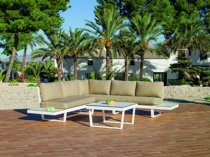 Set rinconera exterior HPL · elegante | sofá de esquina + mesa de centro