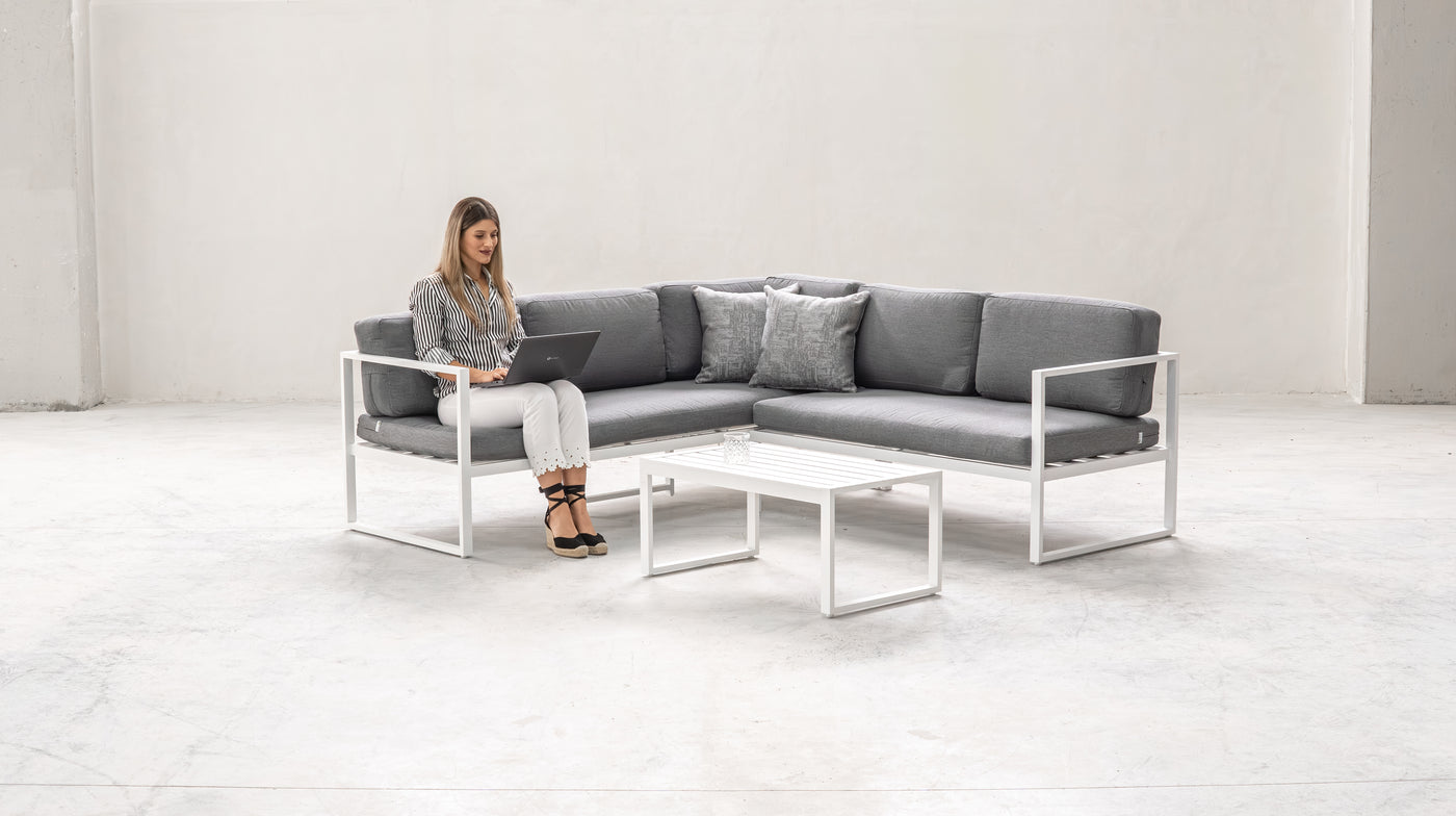 Set rinconera exterior · contemporáneo | sofá de esquina + mesa de centro