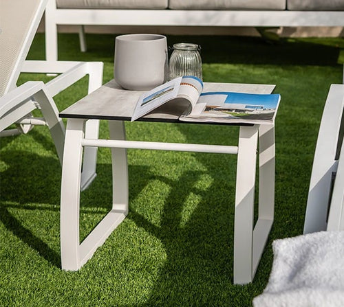 Mesa auxiliar exterior · aluminio HPL 45×45 cm · Etna · vista 2