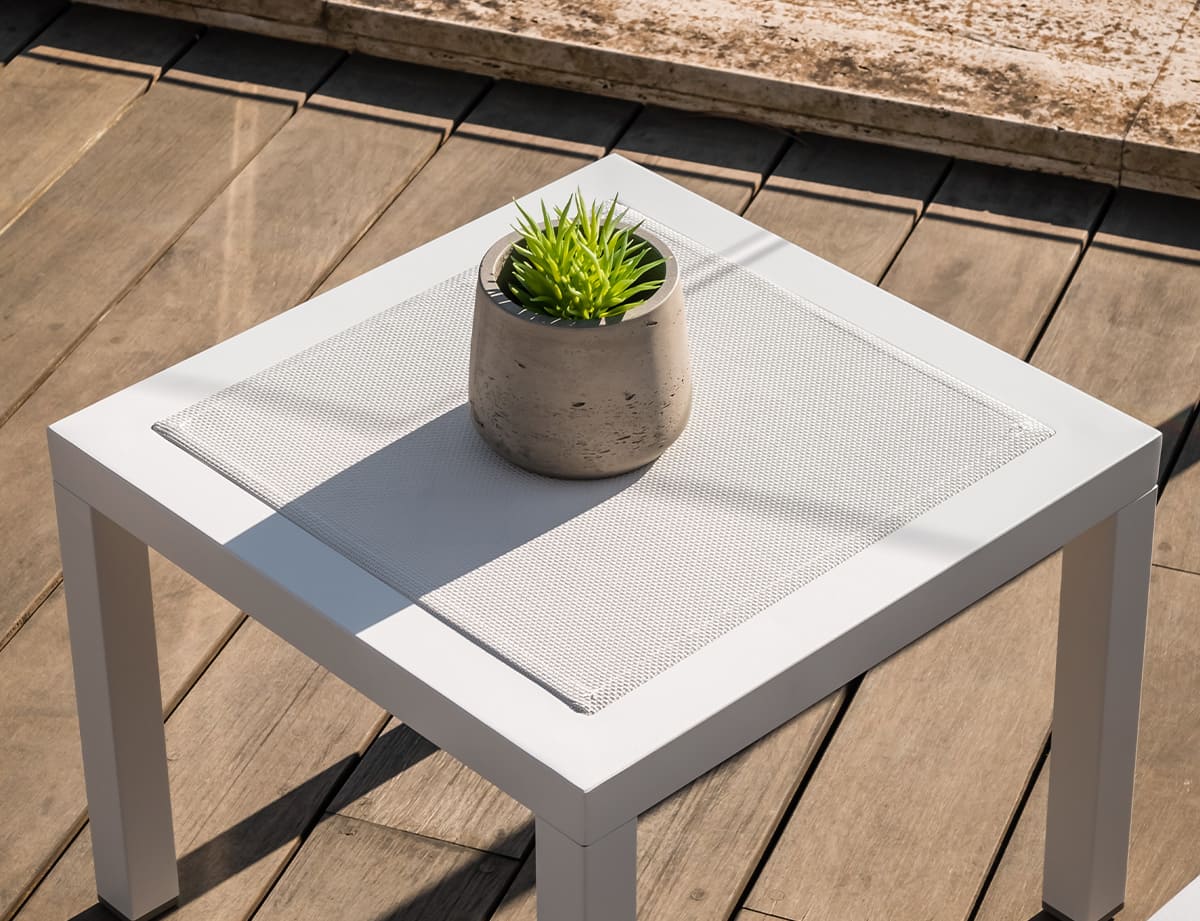 Mesa auxiliar exterior aluminio · 48×48 cm tejido · Olimpia · vista 5
