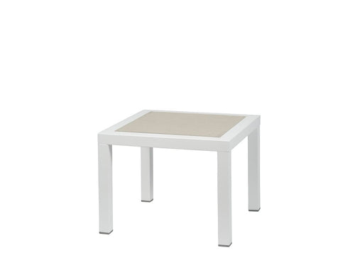 Mesa auxiliar exterior aluminio · 48×48 cm tejido · Olimpia