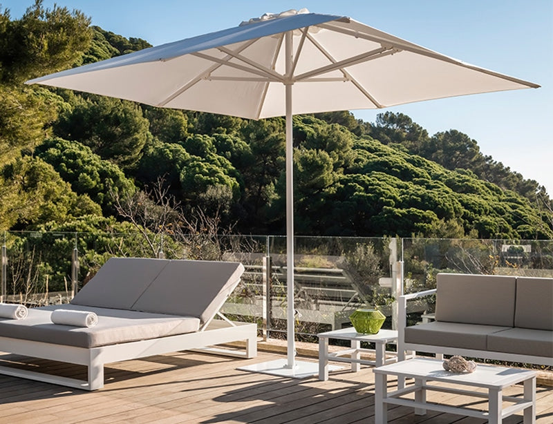 Parasol cuadrado exterior · aluminio 300×300 cm · Brisa · ambiente exterior