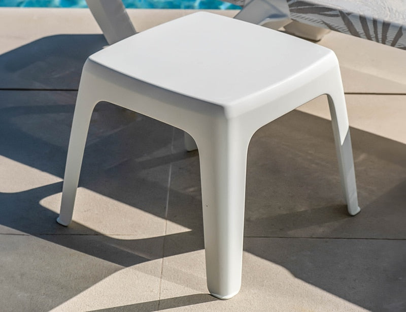 Mesa auxiliar exterior resina · 48×48 cm · Eva Pro Mini · blanco
