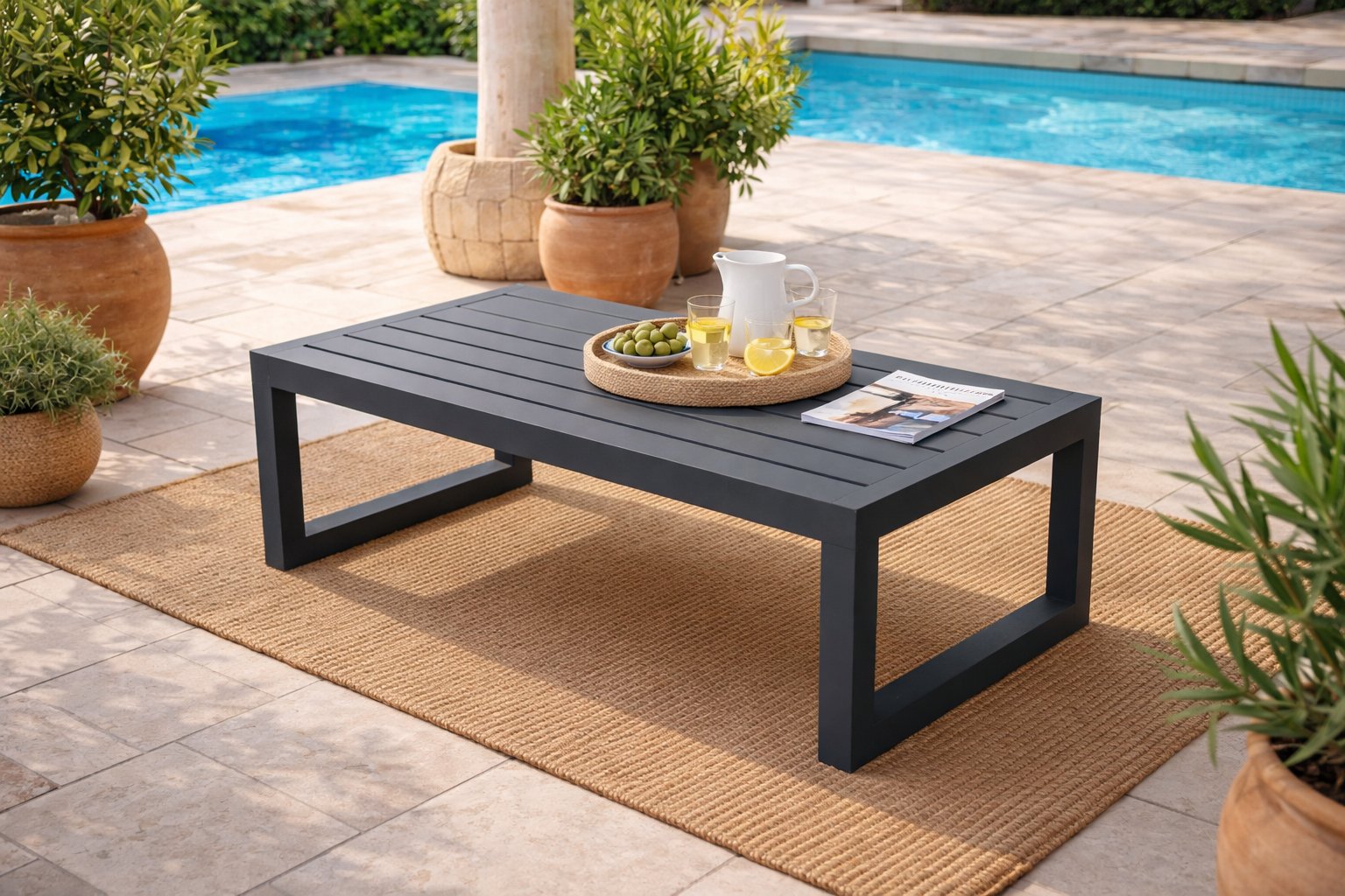 Mesa de centro exterior 120 cm · altura 40 cm · vista 2