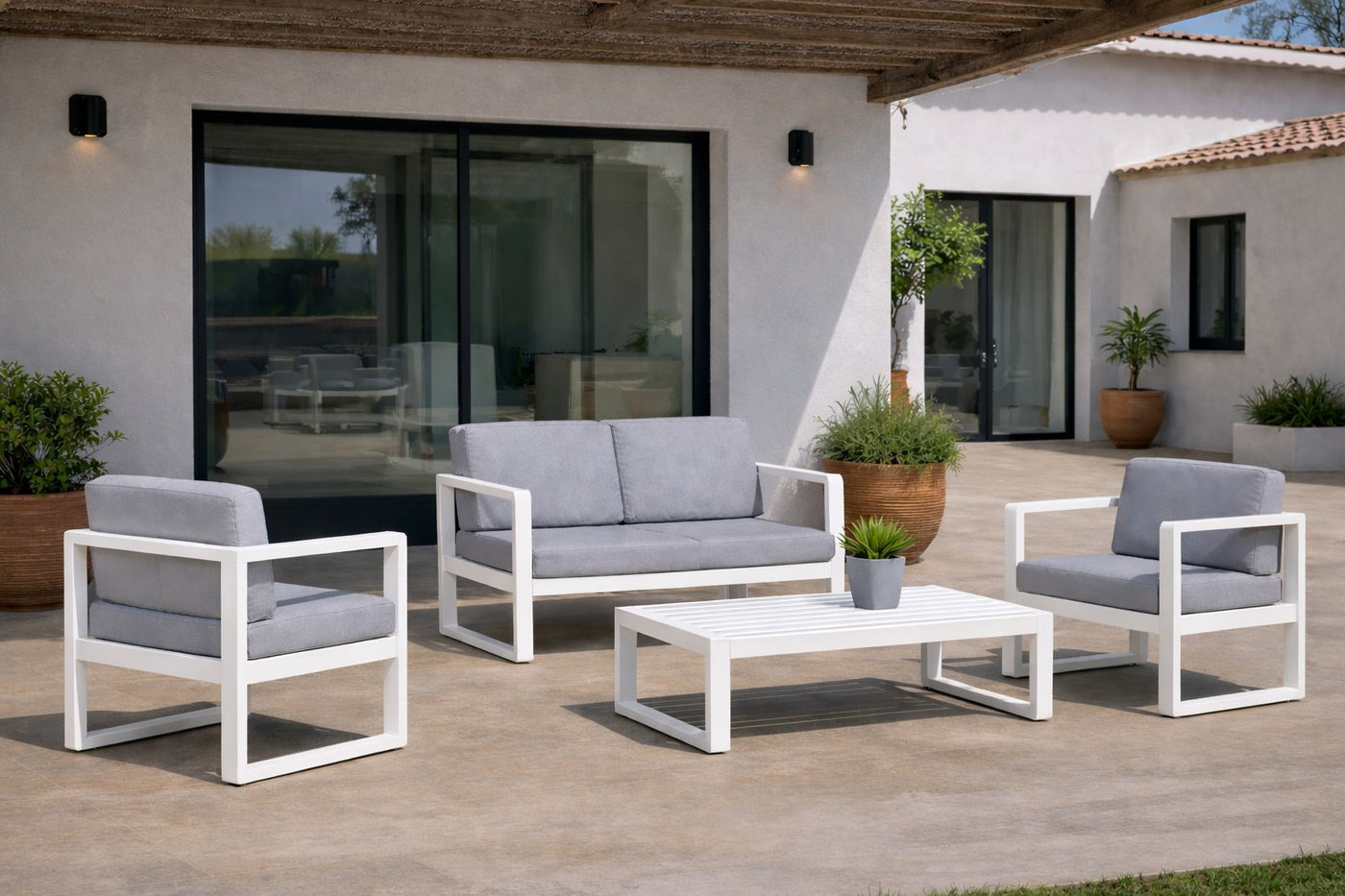 Set jardín 2 plazas · moderno | sofá 2 plazas + 2 sillones + mesa 2
