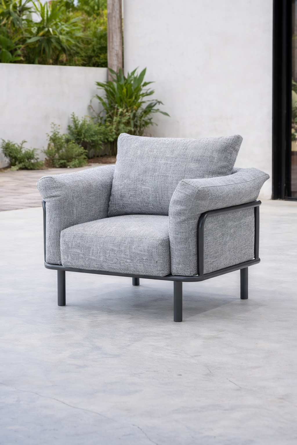 Sillón exterior aluminio · estilo envolvente | 98×90 cm