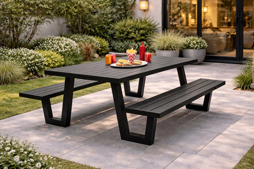 Banco jardín con mesa integrada · 220 cm