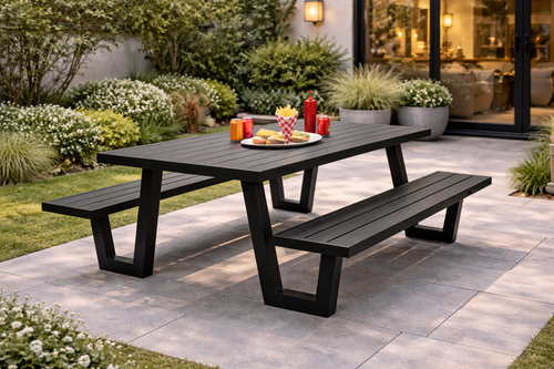 Banco jardín con mesa integrada · 220 cm